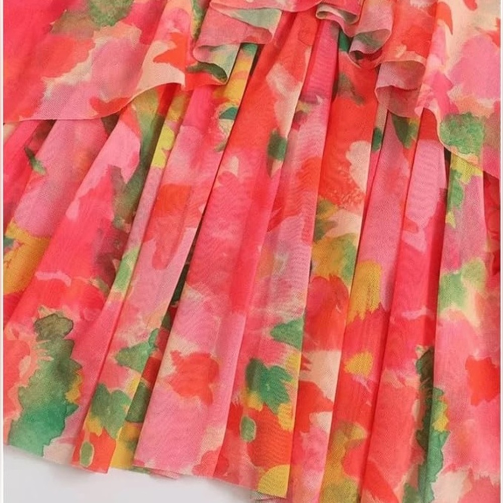 NWT ZARA printed Tulle Dress sz L - Picture 6 of 13